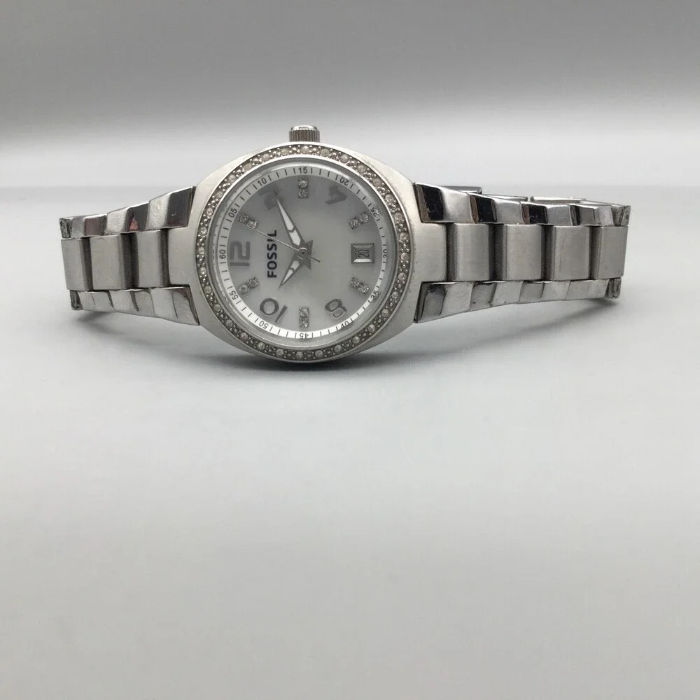 Fossil Womens Watch 28mm MOP Dial Crystals Date Stainless New Battery 6.5